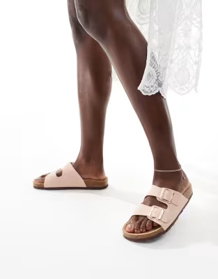 French Connection double buckle footbed sandals in light pink | ASOS | ASOS (Global)