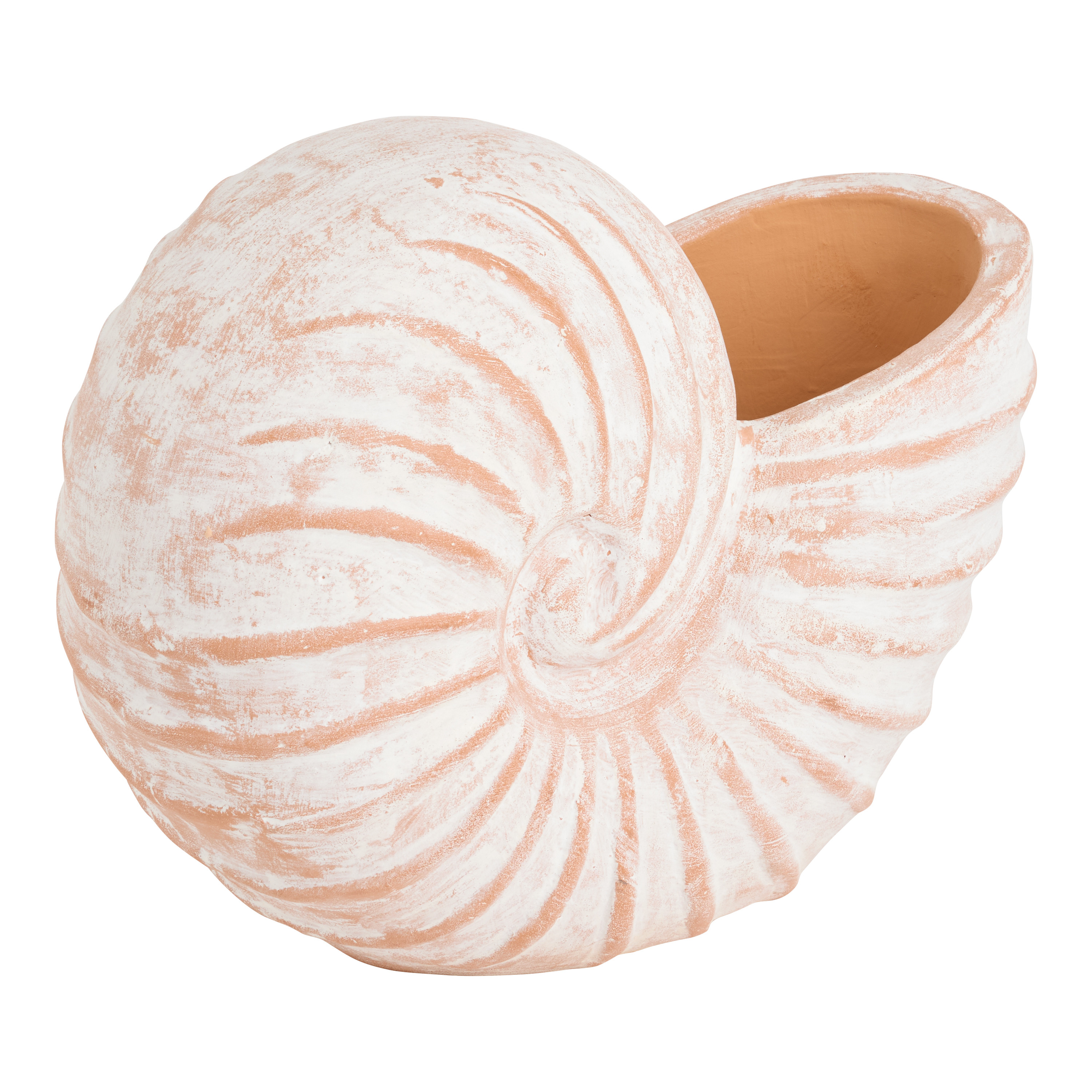 Whitewash Terracotta Shell Shaped Outdoor Planter | World Market