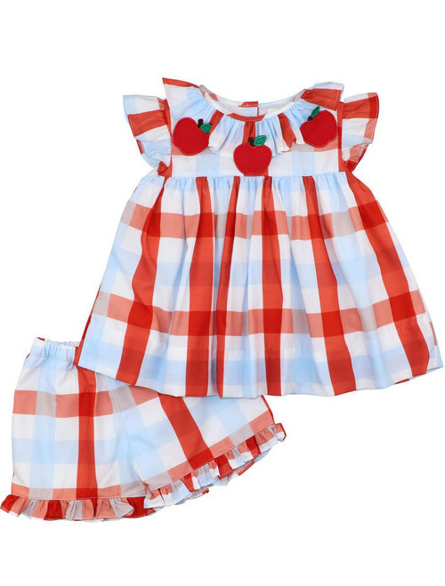 Red and Blue Plaid Apple Short Set | Cecil and Lou