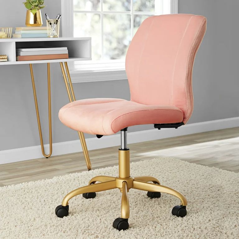 Mainstays Plush Velvet Office Chair, Pearl Blush - Walmart.com | Walmart (US)