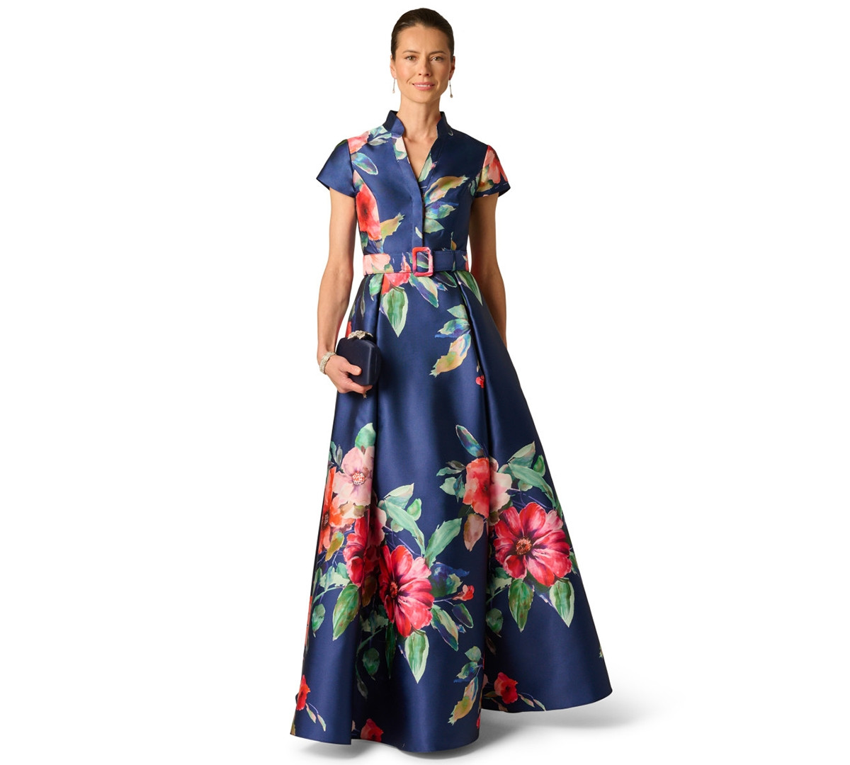 Adrianna Papell Women's V-Neck Floral Ball Gown - Navy Multi | Macy's