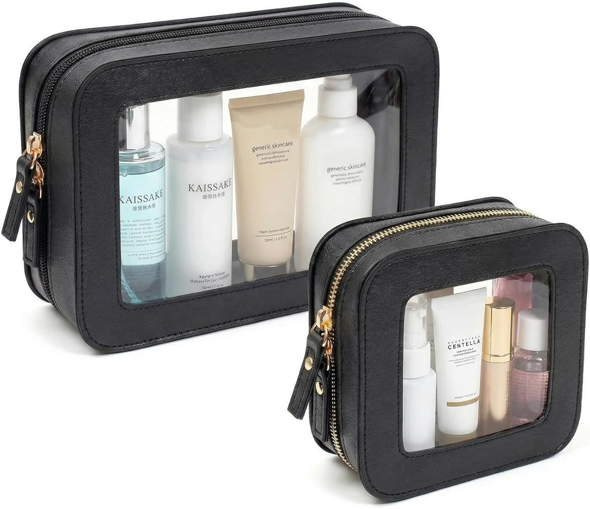 LETGO Clear Makeup Bags Set of 2, Waterproof PU Leather Portable Makeup Bag Holder with Transpare... | Amazon (US)