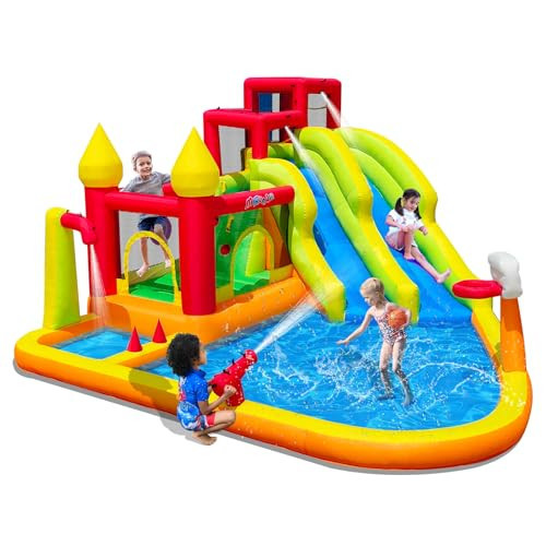 MIRUNAIR Inflatable Water Slide, Castle Bounce House with Slides, Bounce Water Prak with Air Blower, Splash Pool, Water Cannon, Climbing Wall, Outdoor Backyard Water Park for Kids | Amazon (US)