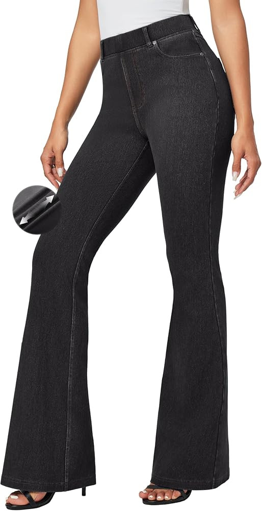 IUGA Bell Bottom Jeans for Women High Waisted Stretchy Pull On Flare Jeans Wide Leg Leggings Tumm... | Amazon (US)