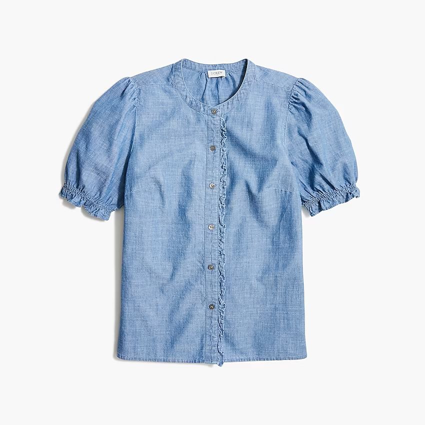 Chambray puff-sleeve ruffle top | J.Crew Factory