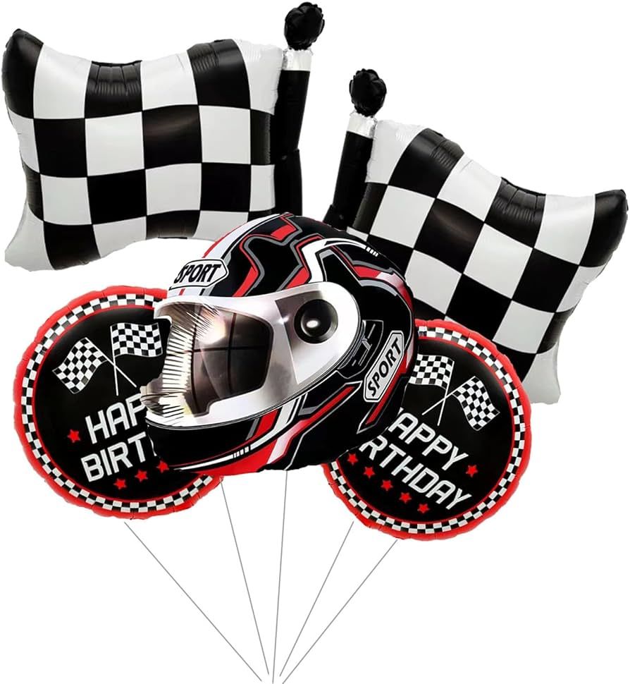 Race Car Balloons 5 PCS Chequered Flag Balloons Sports Race Helmet Balloons Race Car Party Favors... | Amazon (US)