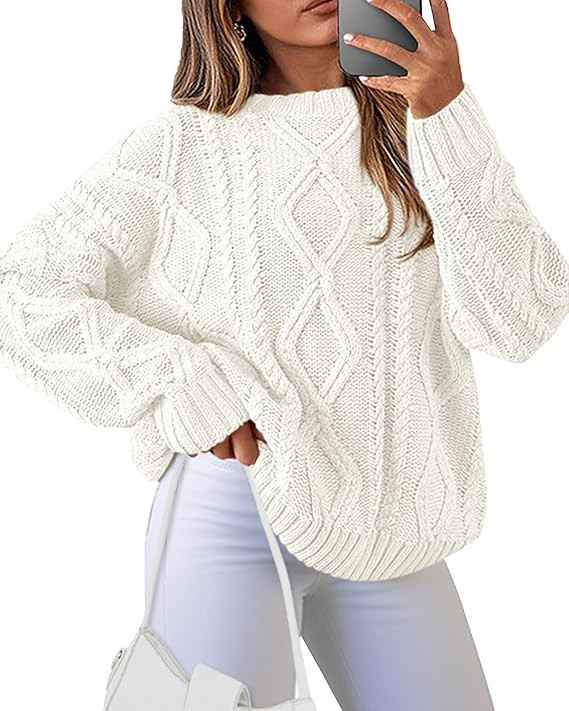 BTFBM Casual Women Long Sleeve Sweater 2026 Fall Ribbed Knit Pullover Loose Crewneck Cable Sweate... | Amazon (US)