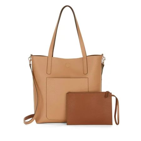 Time and Tru Leigh North South Reversible Tote with Pouch | Walmart (US)