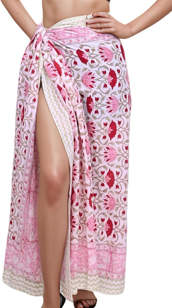 100% Cotton Bikini Sarong Wraps for Women, Indian Hand Block Swimsuit Cover Up Pareo for Beach/Po... | Amazon (US)