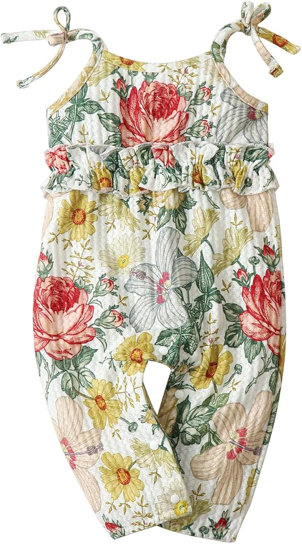 Baby Girl Romper Jumpsuit Infant Sleeveless Floral Bodysuit Ruffle Strap Playsuit Baby Clothes Gi... | Amazon (US)