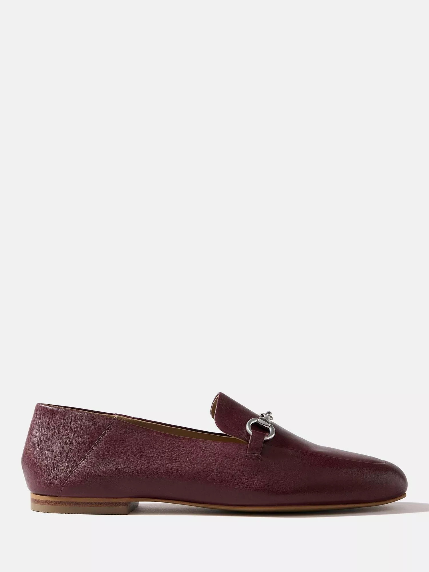 Mint Velvet Camille Leather Snaffle Trim Loafers, Red Burgundy | John Lewis (UK)