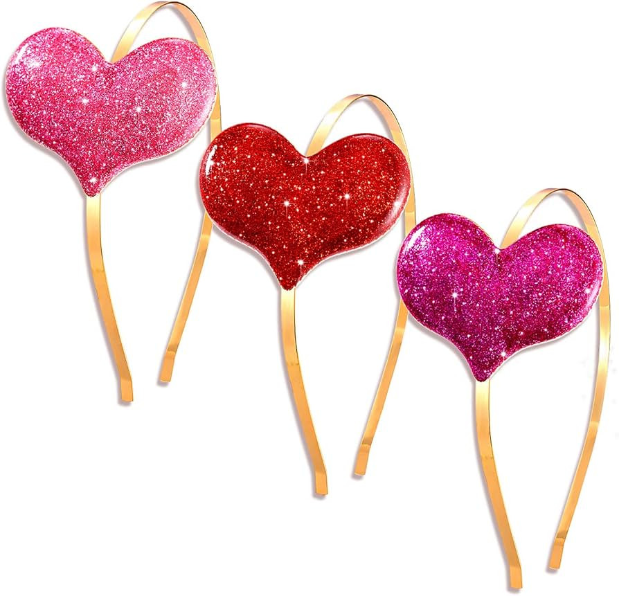 NVENF 3PCS Valentine’s Day Heart Headbands for Women Rhinestone Glitter Heart Hairband Wedding ... | Amazon (US)