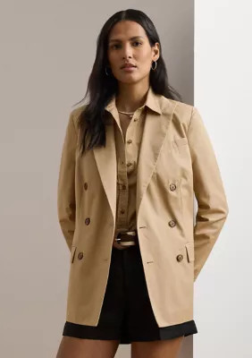 Lauren Ralph Lauren Women's Double Breasted Cotton Twill Blazer, Tan, 12 | Belk