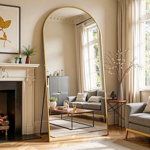 Furnbar Full Length Mirror, 71"x32" Arched Full Body Mirror, Floor Mirrors with Stand, Body Mirrors Standing Hanging Leaning Against Wall,Aluminum Frame Mirrors for Bedroom Cloakroom,Living Room,Gold | Amazon (US)