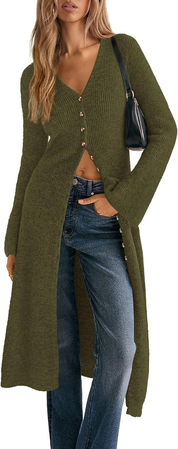 PRETTYGARDEN Women Long Cardigan Bell Sleeve Sweater Dress | Amazon (US)
