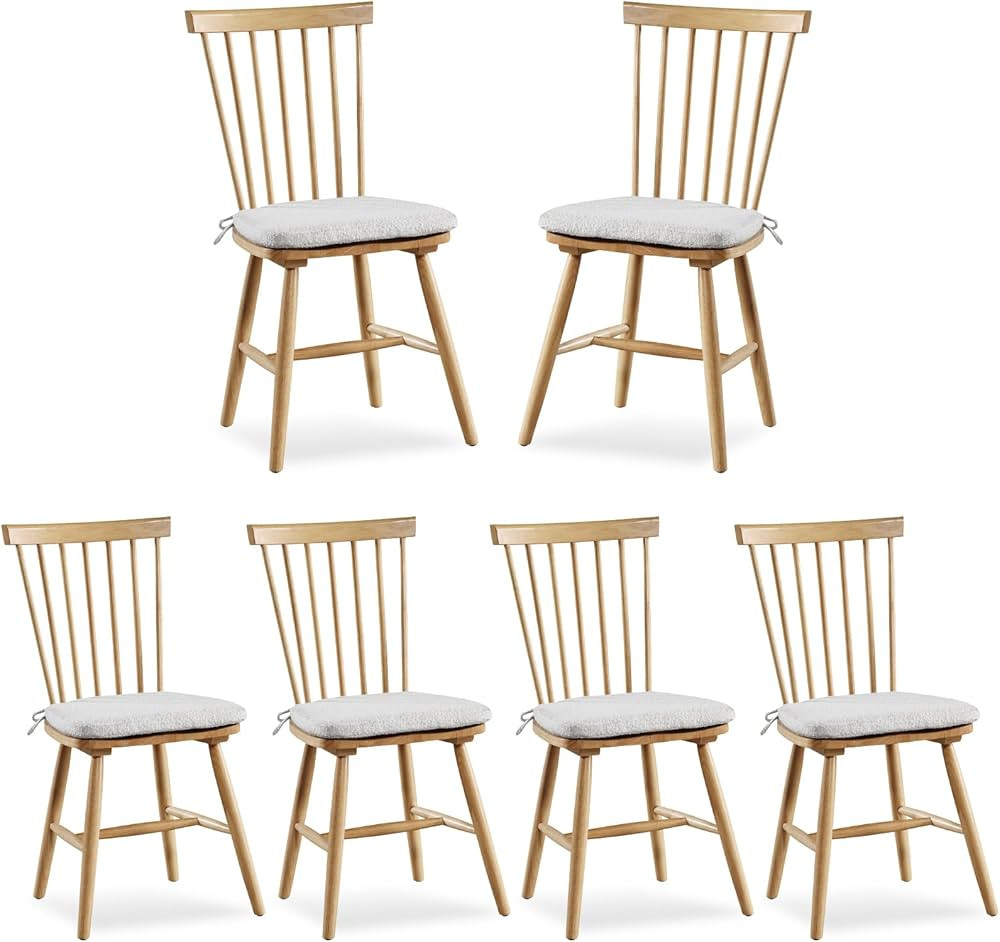 COLAMY Wooden Dining Chairs Set of 6, Windsor Kitchen Side Chairs with Spindle Back and Removable... | Amazon (US)