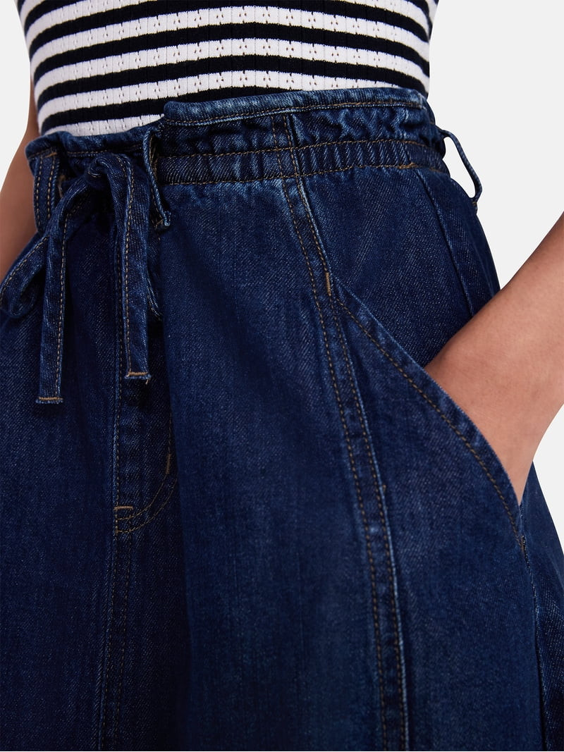 Time and Tru Women's Tie Waist Denim Midi Skirt, Sizes XS-XXXL | Walmart (US)