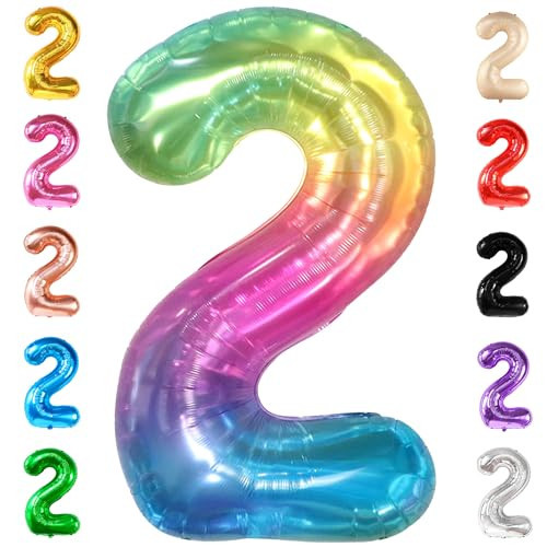 KatchOn, Giant Jelly Number 2 Balloon - 40 Inch | 2nd Birthday Decoration for Girl | 2 Balloon Number for Rainbow Birthday Decorations | Number Balloons for Happy Anniversary Decorations | Amazon (US)