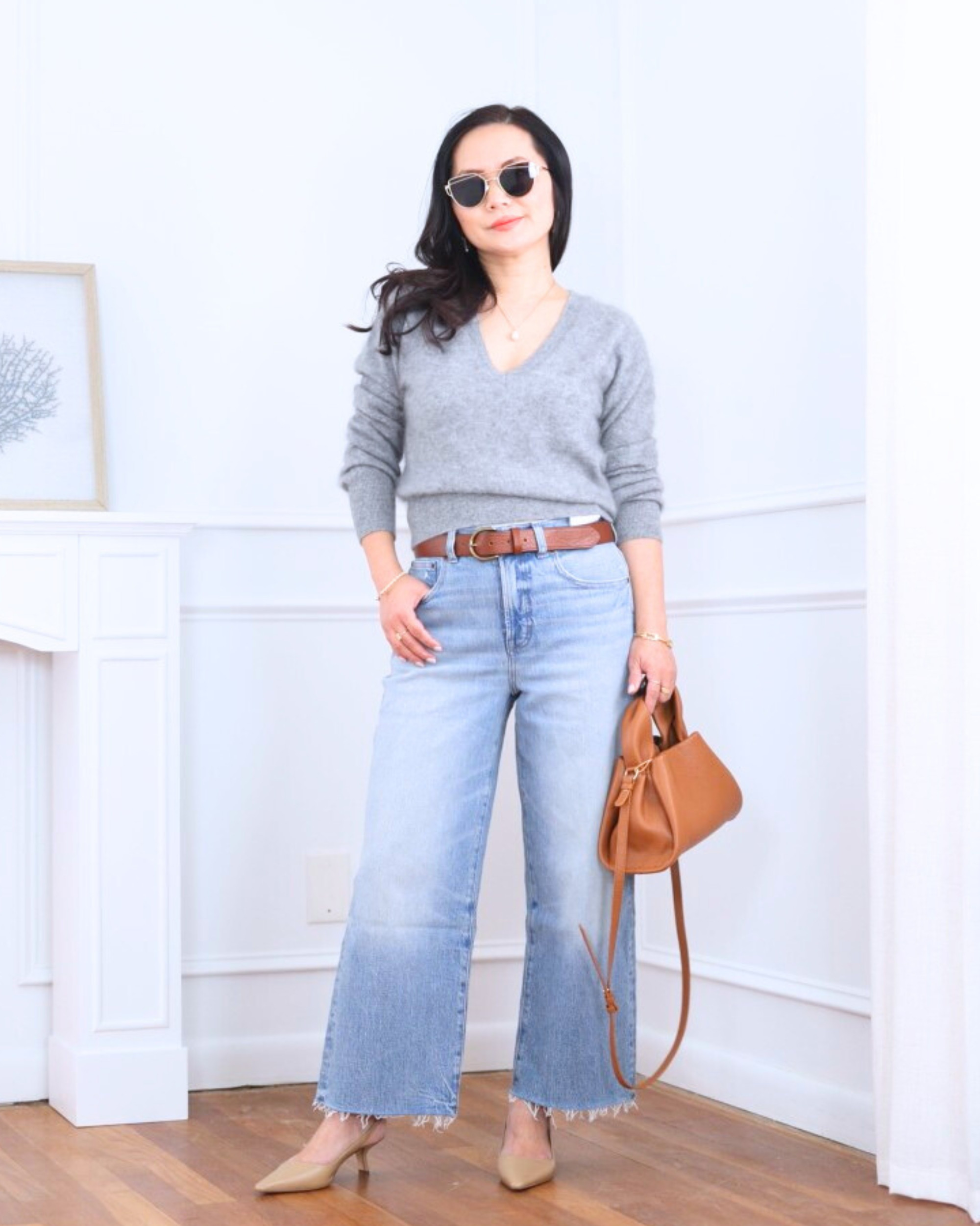 A v-neck shrunken sweater from Quince paired with Madewell wide-leg jeans — simple, flattering, and effortlessly cool for everyday wear. I’m 5’2, wearing size XS.

#LTKootd #LTKPetite #LTKOver40