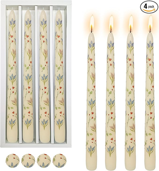Floral Taper Candle Dripless Candlesticks - 4pcs White Unscented Candle Long Candle Sticks 10inch... | Amazon (US)