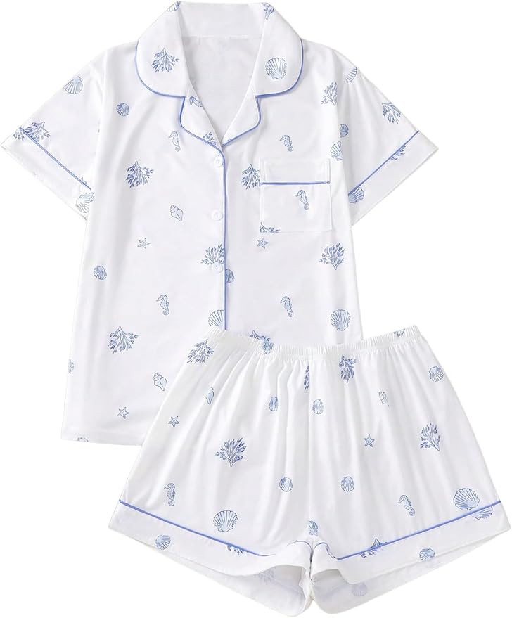 Floerns Women's Floral Pajamas Notch Collar Print Sleepwear Two Piece Pajama Set | Amazon (US)
