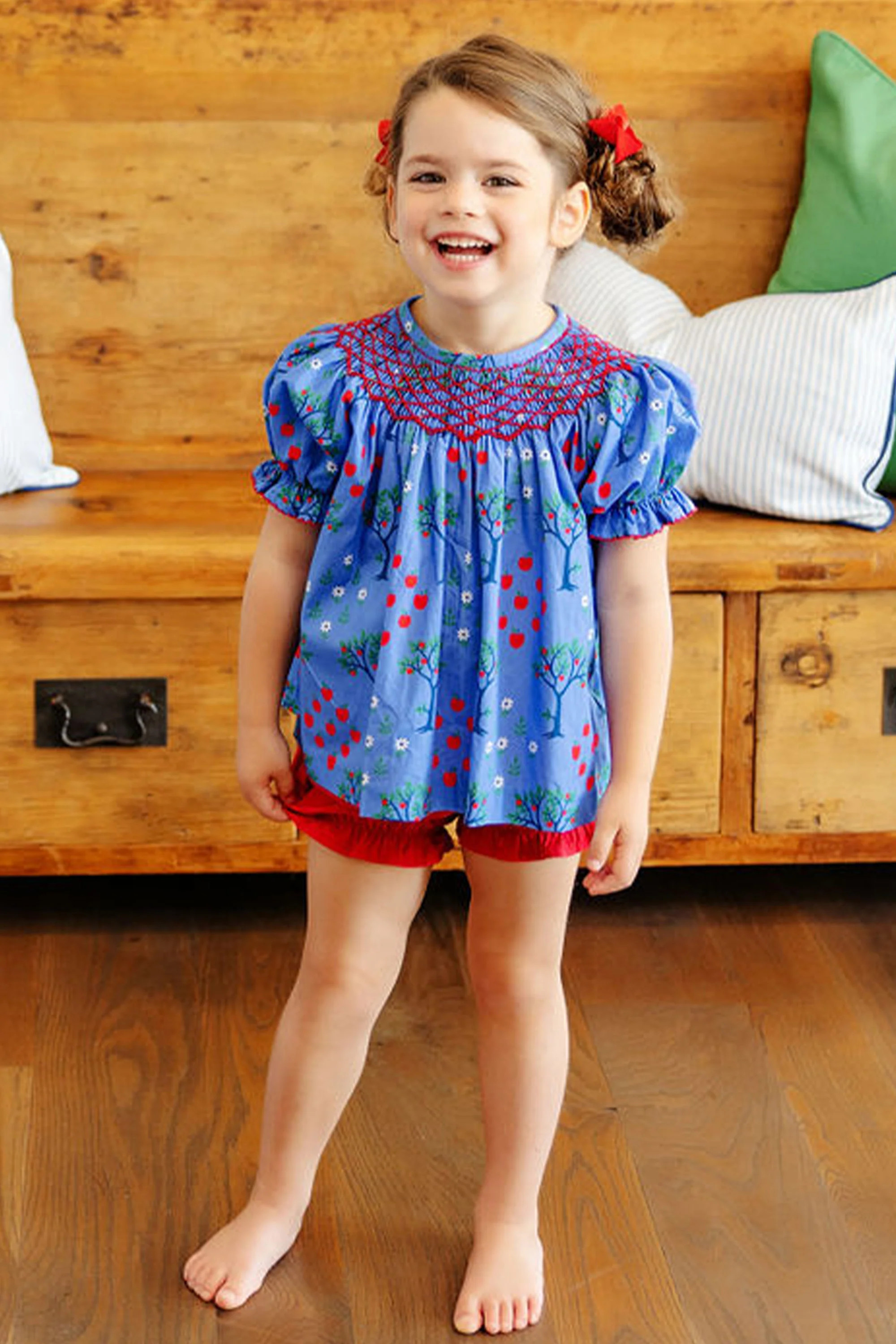 Short Sleeve Bell House Bloomer Set - Higgins Family Farm with Richmond Red | The Beaufort Bonnet Company