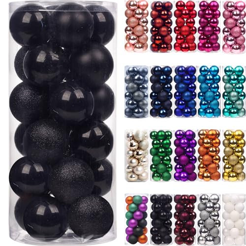 Emopeak 24Pcs Mini Christmas Balls Ornaments for Xmas Christmas Tree - 1.2 Inch Shatterproof Christmas Tree Decorations Hanging Ball for Holiday Wedding Party Decoration Black | Amazon (US)