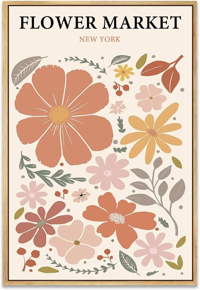 Zzuyi Flower Market Framed Canvas Print Wall Art,Pink Wildflower Botanical Posters Prints Picture... | Amazon (US)