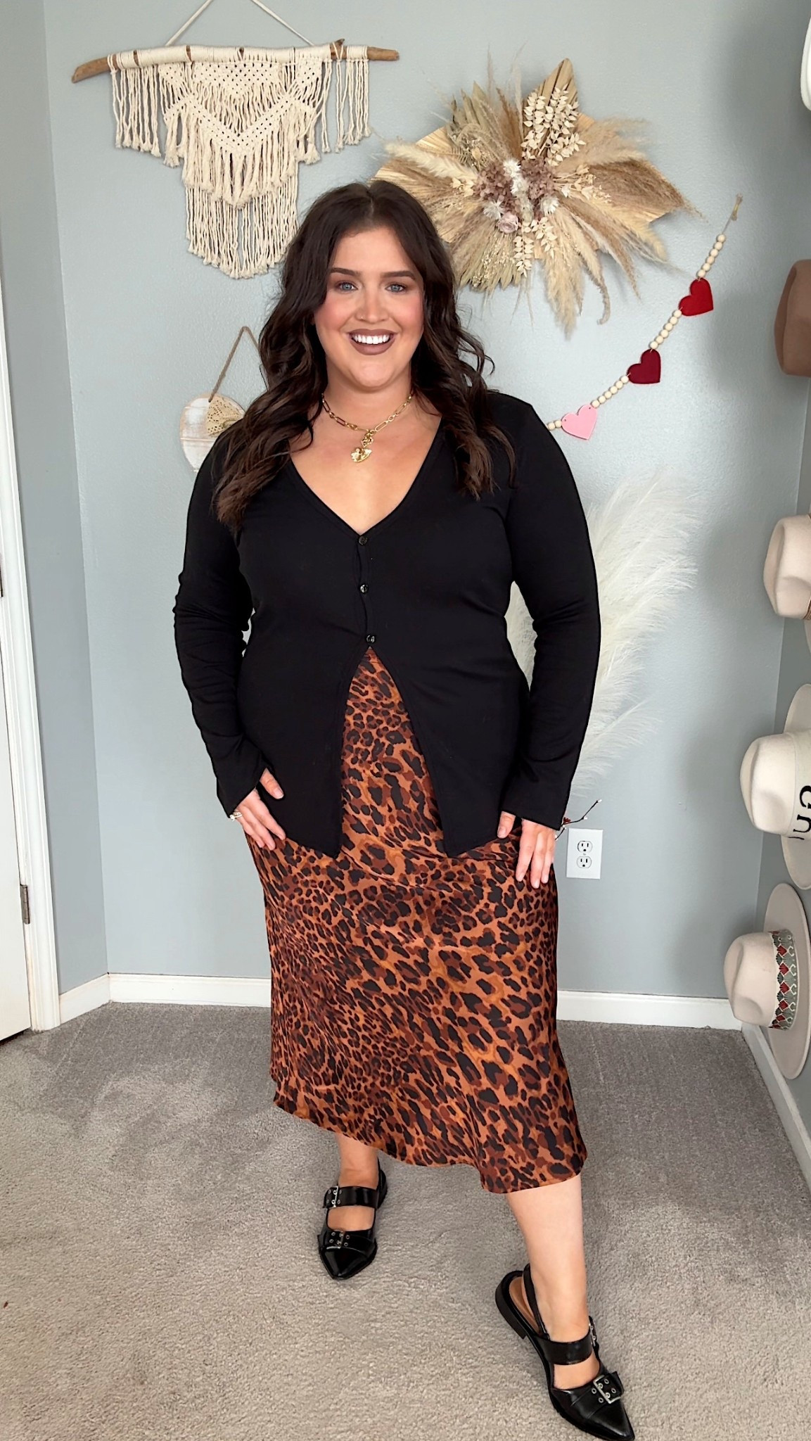 Resharing this cute outfit inspo 💖 Long sleeve knit cardigan, leopard print satin maxi slip skirt + flats. Original cardigan sold out, linking other options!

#LTKootd #LTKgrwm #LTKPlusSize