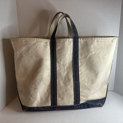 Vintage L.L. Bean Boat and Tote Canvas Bag Ivory w/ Blue Straps Sawtooth Tag | eBay UK