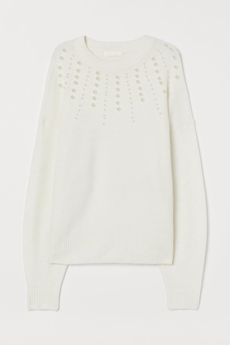 Knit Sweater with Beads - Khaki green - Ladies | H&M US | H&M (US + CA)