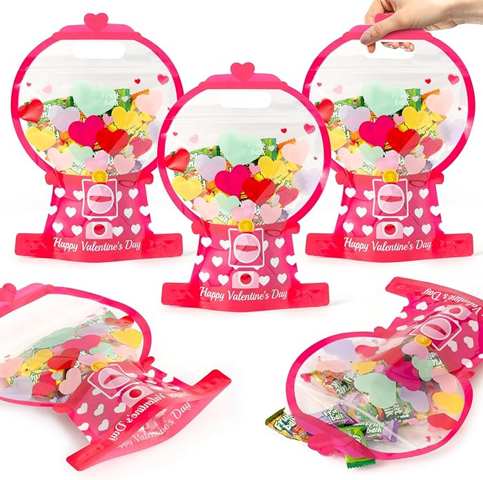 H1vojoxo Valentine’s Day Goodie Bags - 50PCS Plastic Valentine’s Day Goodie Bags with Handles... | Amazon (US)