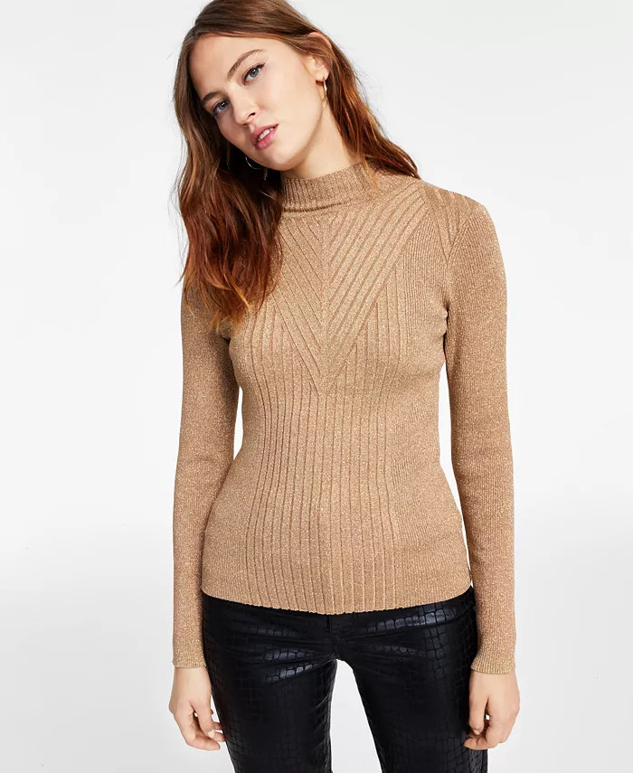 Women's Shine Ribbed Turtleneck Sweater, Created for Macy's | Macys (US)
