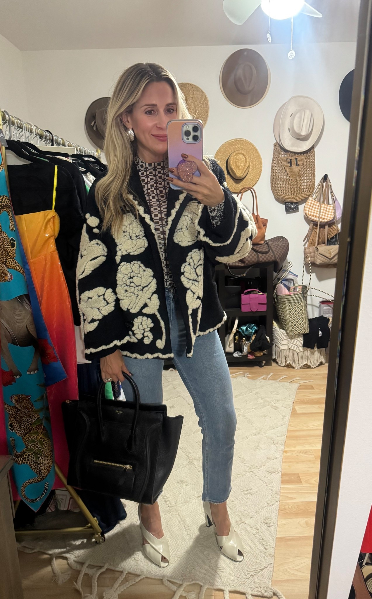 The most gorgeous floral coat 🪷 It will definitely keep you warm! It also has buttons to wear closed.  I paired it with my straight leg jeans, Zara heels a fun patterned top from last year. This coat is such high quality and definitely a statement piece. 

#LTKStyleTip 

#LTKSeasonal #LTKOver40