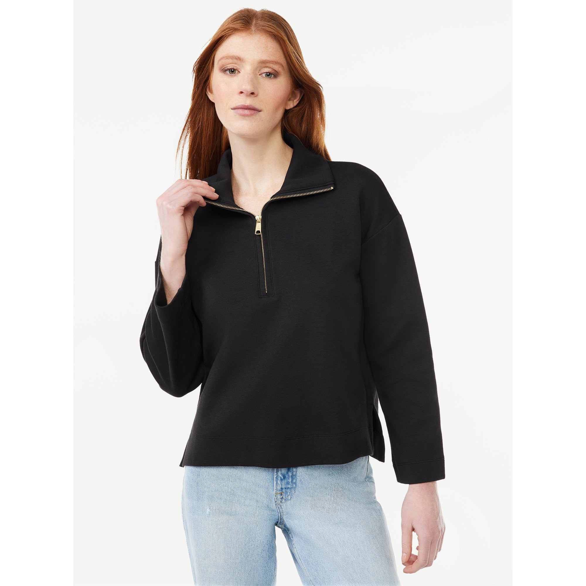 Free Assembly Women's Zip Front Mock Neck Top with Long Sleeves | Walmart (US)