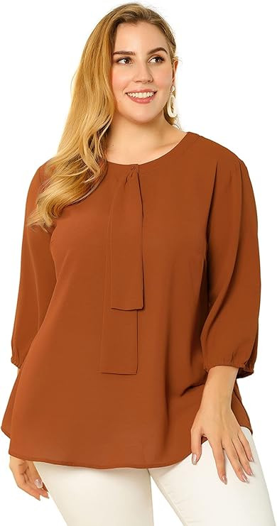 Agnes Orinda Women's Plus Size Tops Work Round Neck Ruffle Chiffon Blouse Top 2023 | Amazon (US)