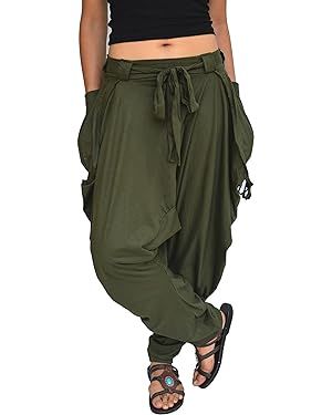 Women Men Harem Pants Palazzo Dhoti Style 2 Pockets Cotton | Amazon (US)