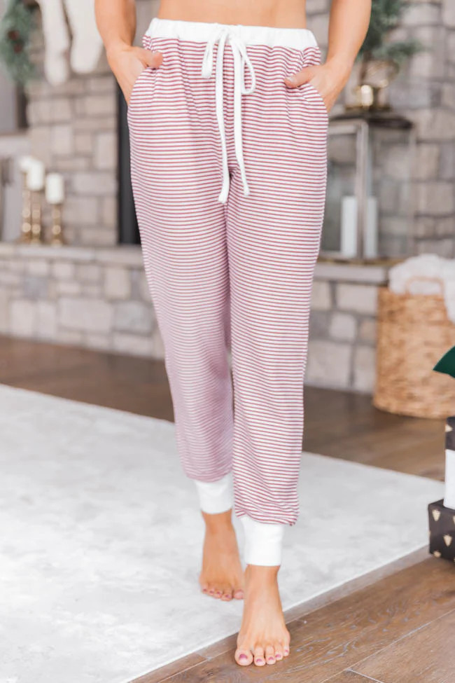 Remarkable Kiss Striped Red Joggers SALE | The Pink Lily Boutique
