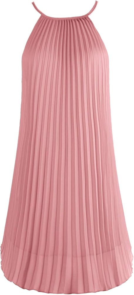 Ellames Women's Summer Spaghetti Strap Pleated Casual Swing Midi Dress with Belt | Amazon (US)