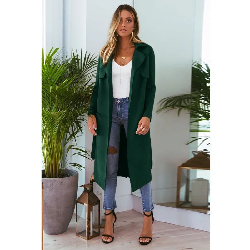 Casual Long Trench Coat Women Autumn Spring Knee-Length Cardigan | Walmart (US)