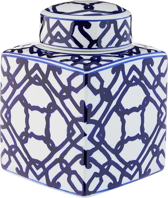 Creative Co-Op Blue & White Ceramic Ginger Jar with Lid | Amazon (US)