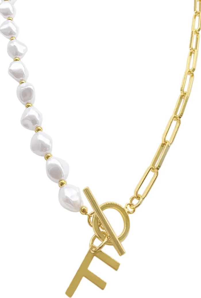 Imitation Pearl & Paperclip Chain Initial Pendant Necklace | Nordstrom Rack