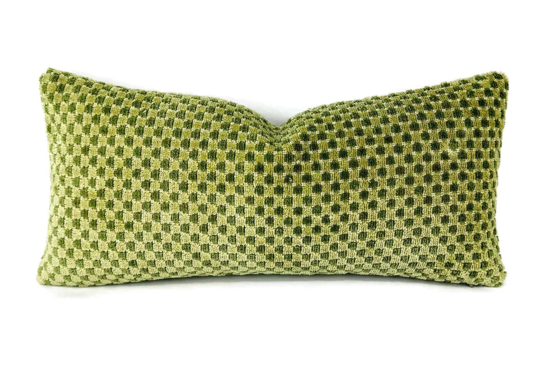 Leaf Green Checkerboard Lumbar Pillow Cover: Cowtan and Tout Ghent, 9" X 20" - Etsy | Etsy (US)