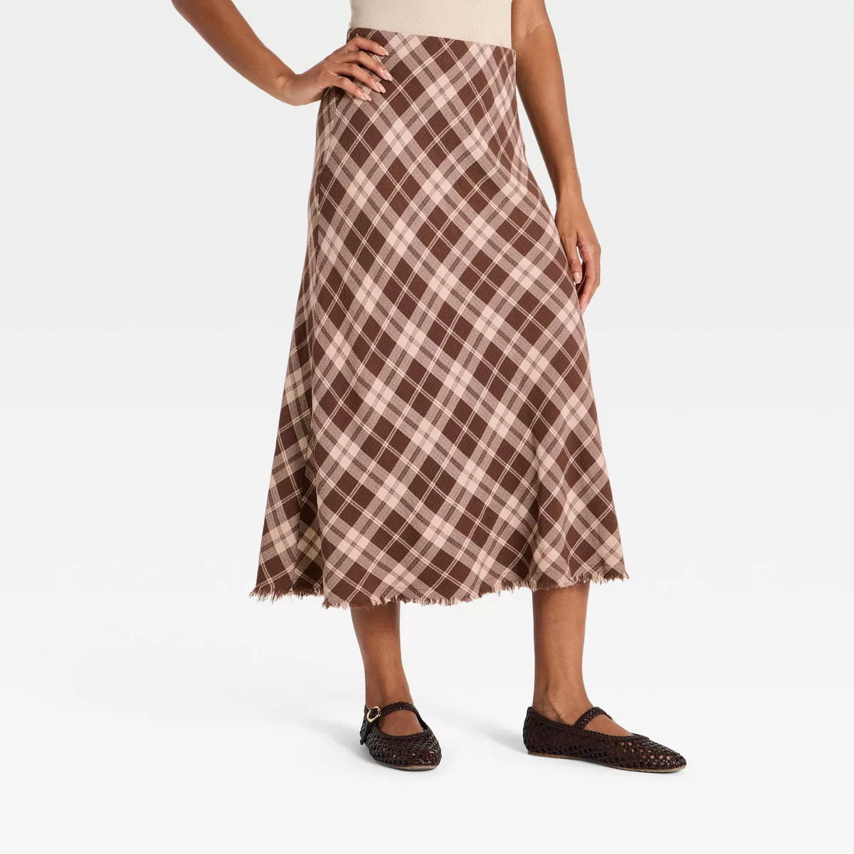 Women's Plaid Midi Skirt - Universal Thread™ Brown S | Target