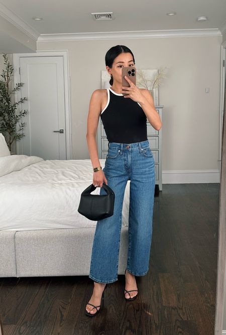 •Madewell straight leg jeans 24 petite. Such a flattering fit and petite friendly cropped length!

Measurements of 24 petite: 12.3” across the waist, 10” rise, 24” inseam. 

Linking a few other Madewell finds that I would recommend!

•J.Crew tank xxs. Love this in stripes or this black white. Chic staple that also looks great with linen trousers and shorts. Wear with a regular convertible bra with a racer back clip, or nippies or a strapless bra.

•Reformation sandals 5

•Anne Klein watch 

•Polene bag (not linkable on LTK)

#petite summer weekend dinner outfit #LTKunder100

#LTKstyletip #LTKSeasonal