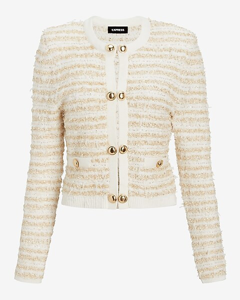 Metallic Novelty Button Front Sweater Jacket | Express