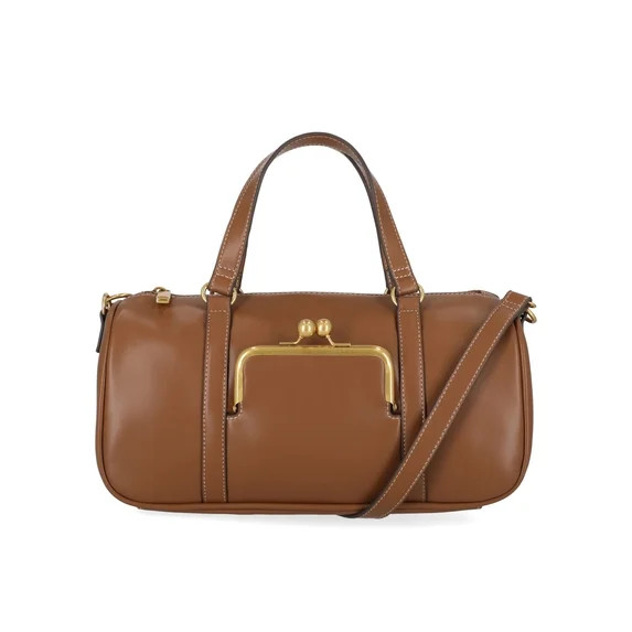 Free Assembly Women's Faux Leather Frame Satchel Handbag, Autumn Brown | Walmart (US)