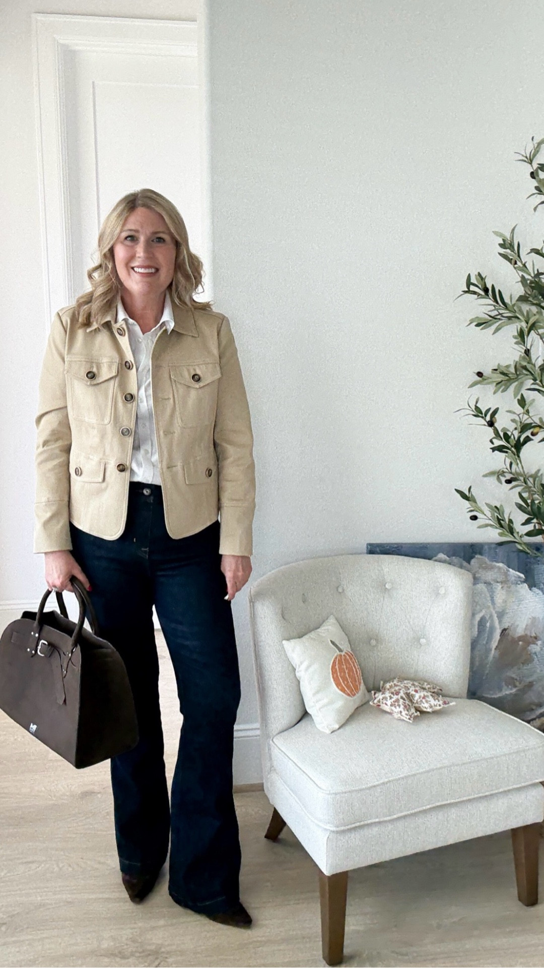 White button up shirt runs true to size. It’s the classic fit and has a roomie silhouette.
Denim are a flare leg style. Very stretchy. Size up one for a roomier fit. 
Ankle boots run true to size.

#LTKStyleTip #LTKWatchNow #LTKItBag #LTKShoeCrush #LTKParties 

#LTKFindsUnder100 #LTKSeasonal #LTKSaleAlert #LTKOver40 #LTKMidsize #LTKPetite #LTKHoliday #LTKWorkwear #LTKGiftGuide #LTKCyberWeek #LTKootd