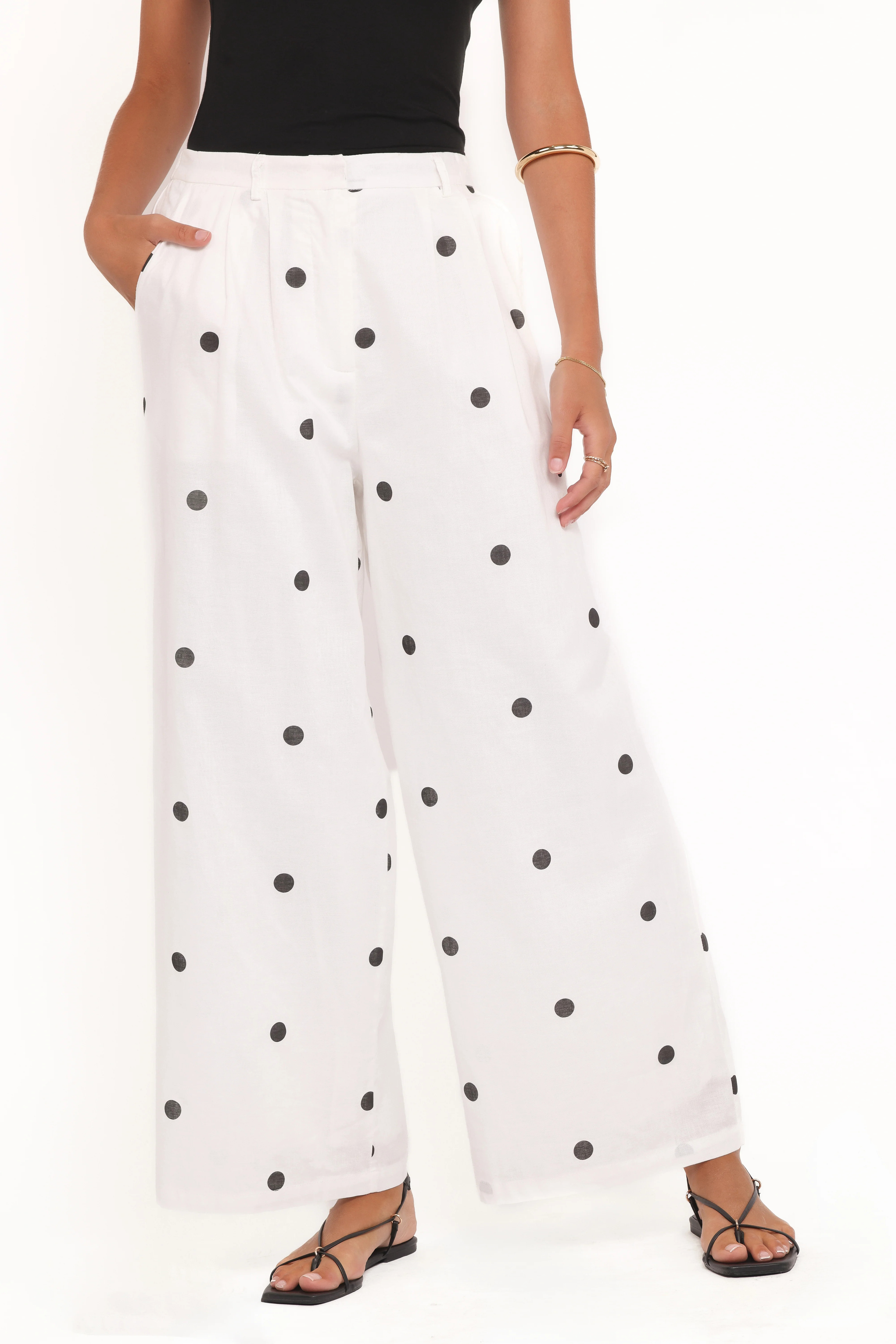 Valora Wide Leg Pant - White Black Polka Dot | Petal & Pup (US)