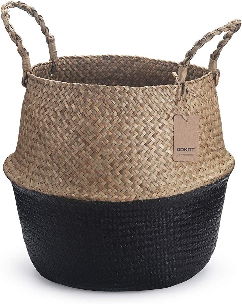 Seagrass Storage Basket, Natural Woven Storage Basket (Black 7 inch D x 8 inch H) | Amazon (US)